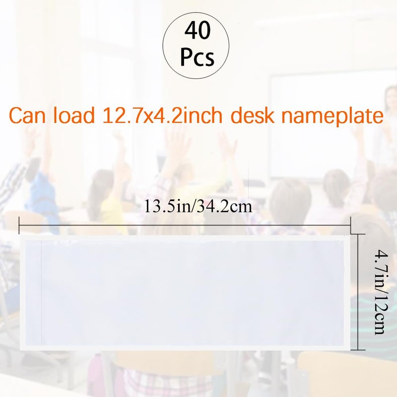 Jolbndcv 40 PCS Nameplate Pocket,13.5 x 4.7 Inch Adhesive Desk Nameplates Name Tag Pocket Clear Desk Name Tag Sleeves for Classroom (Thickness:7 mils) - Image 2